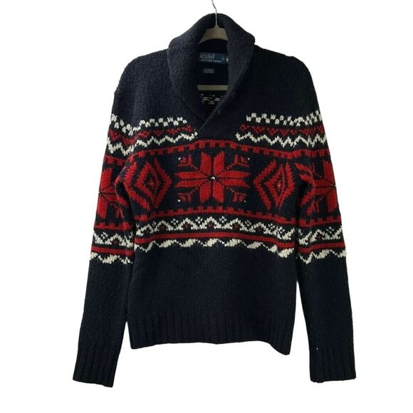 VTG Polo Ralph Lauren Men's M Shawl Collar Argyle Ski Wool/Alpaca Blend Sweater - Picture 1 of 15